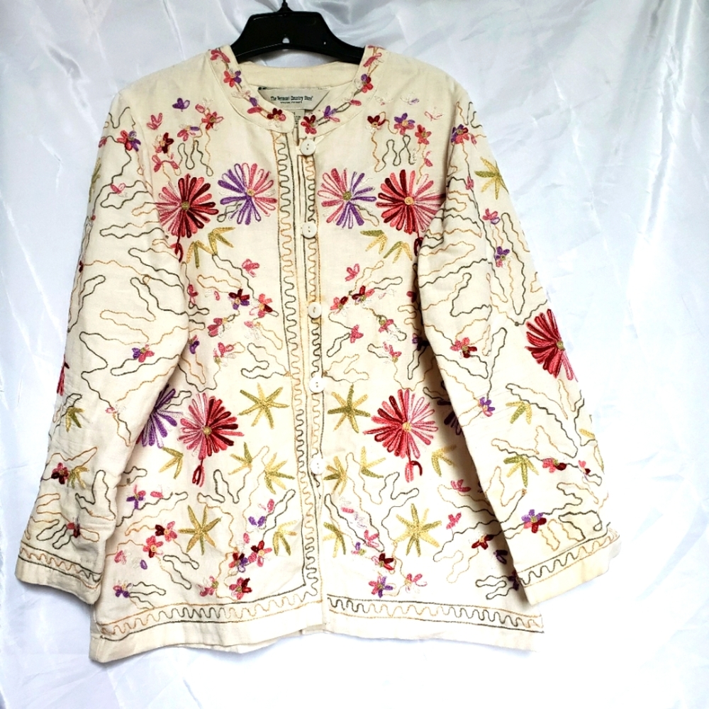 The Vermont Country Store Vintage Women's Linen Blend Floral Print Blaze…